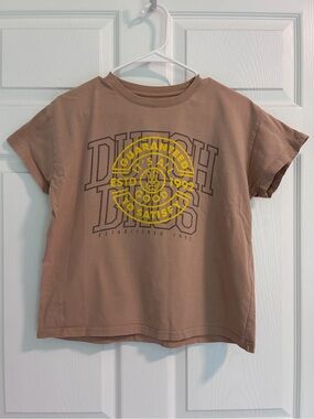 Dutch Bros Crop Short Sleeve Graphic Tee - Tan with Yellow Print